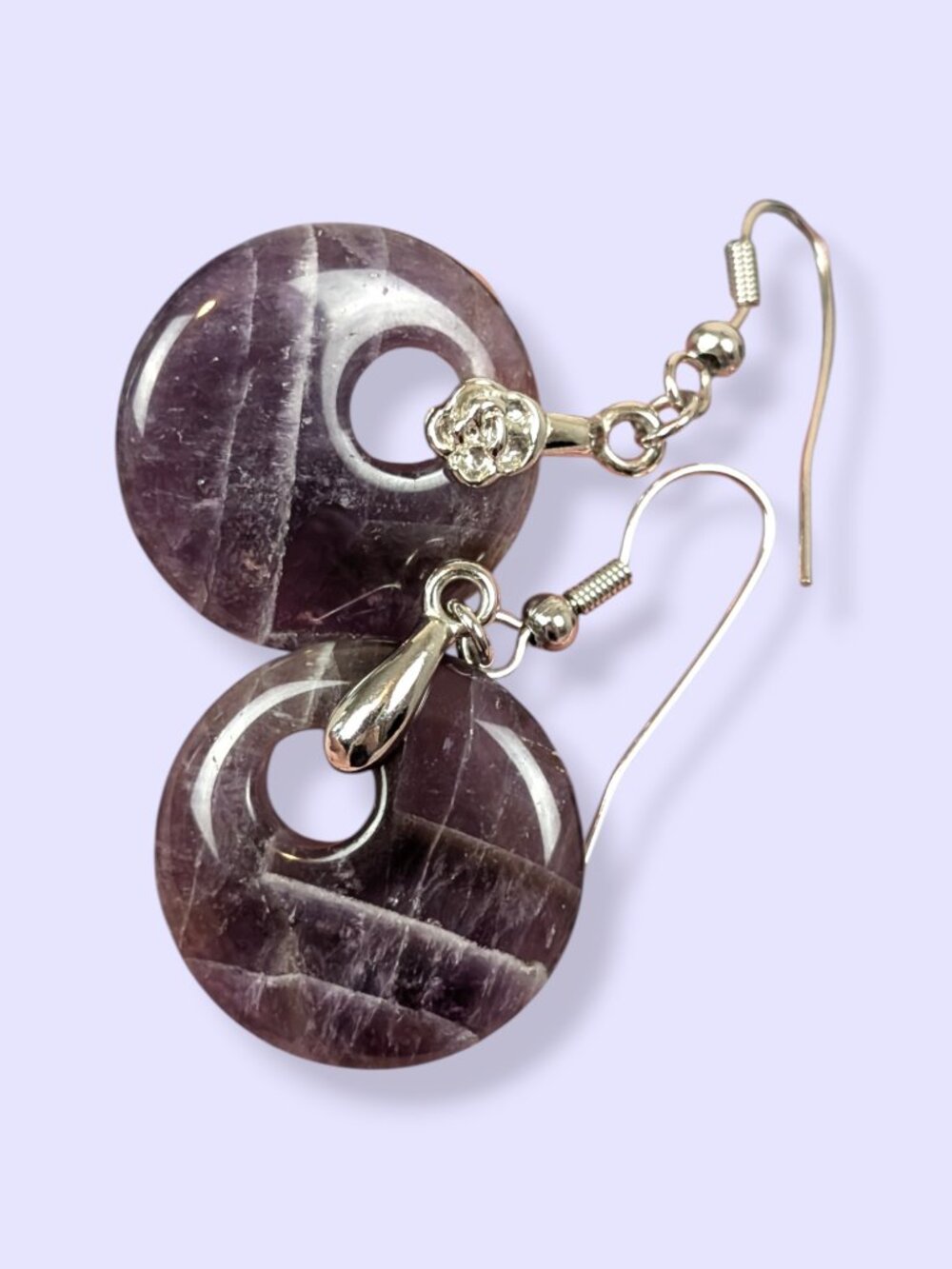 Amethyst Disc Dangling Earrings